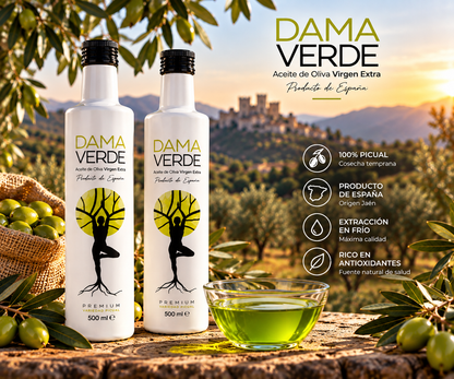 Pack 2 × 500 ml Dama Verde AOVE Picual de cosecha temprana.