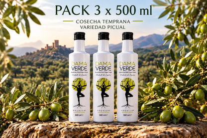 Pack 3 × 500 ml Dama Verde AOVE Picual de cosecha temprana